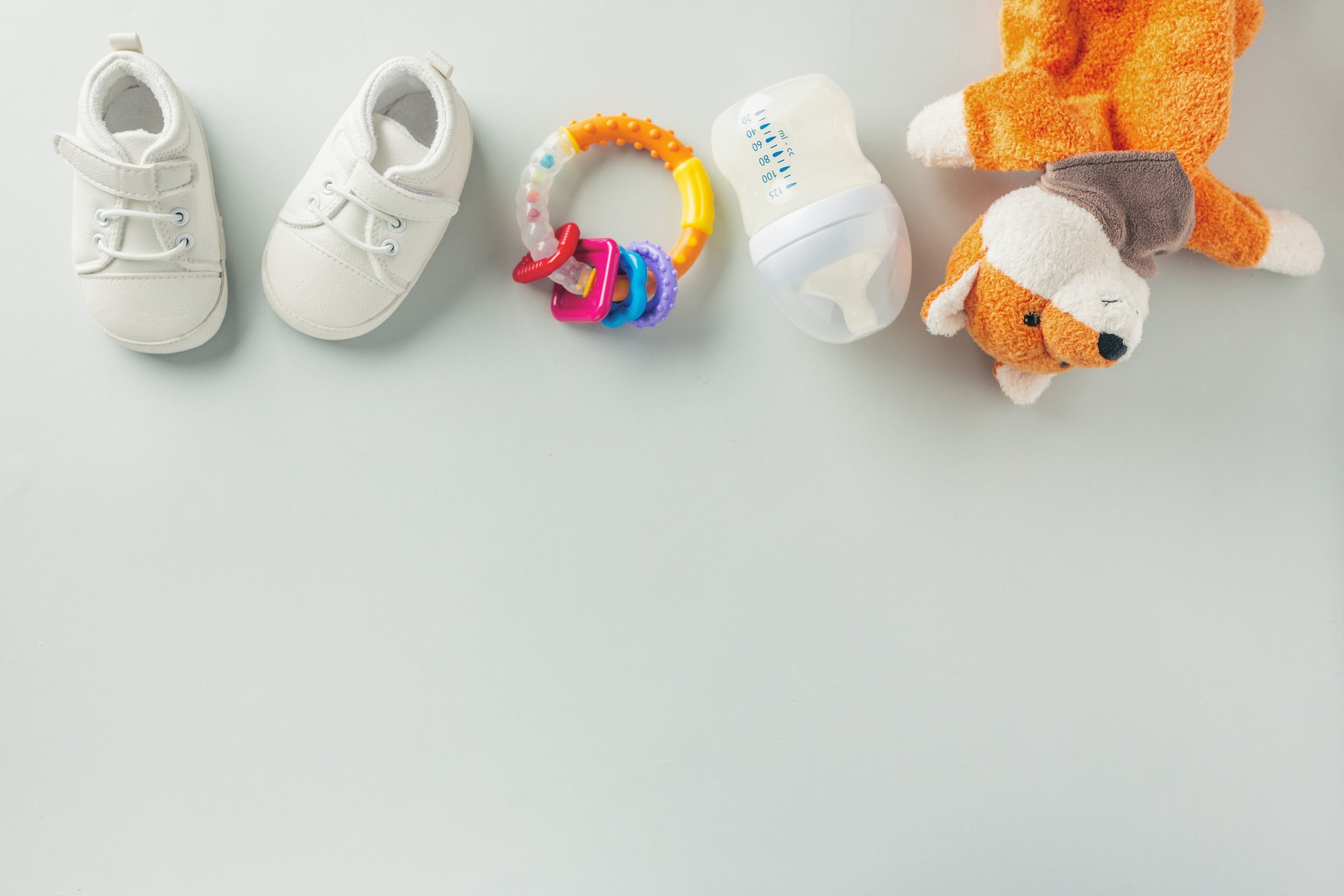 Baby care accessories flat lay